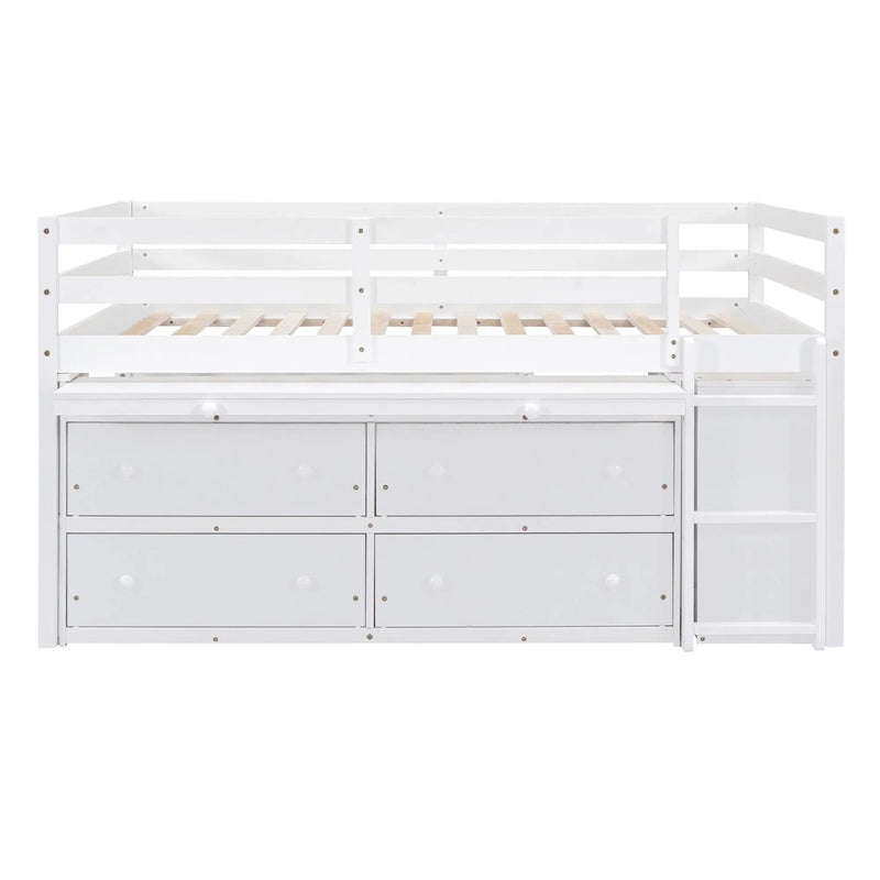 Loft Bed With Retractable Writing Desk And 4 Drawers, With Lateral Portable Desk And Shelves by Unique Piece Furniture