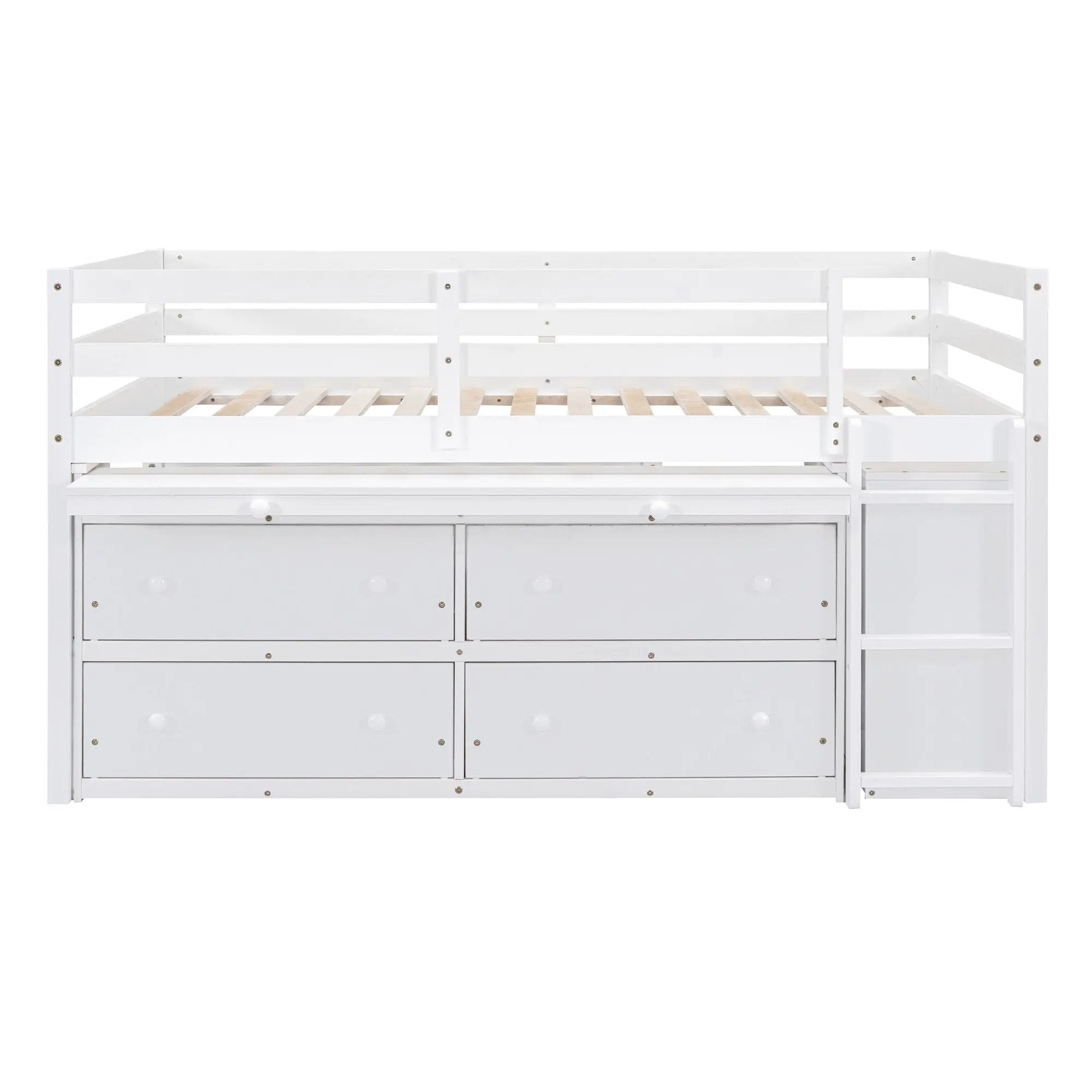 Loft Bed With Retractable Writing Desk And 4 Drawers, With Lateral Portable Desk And Shelves by HouseOfZazla