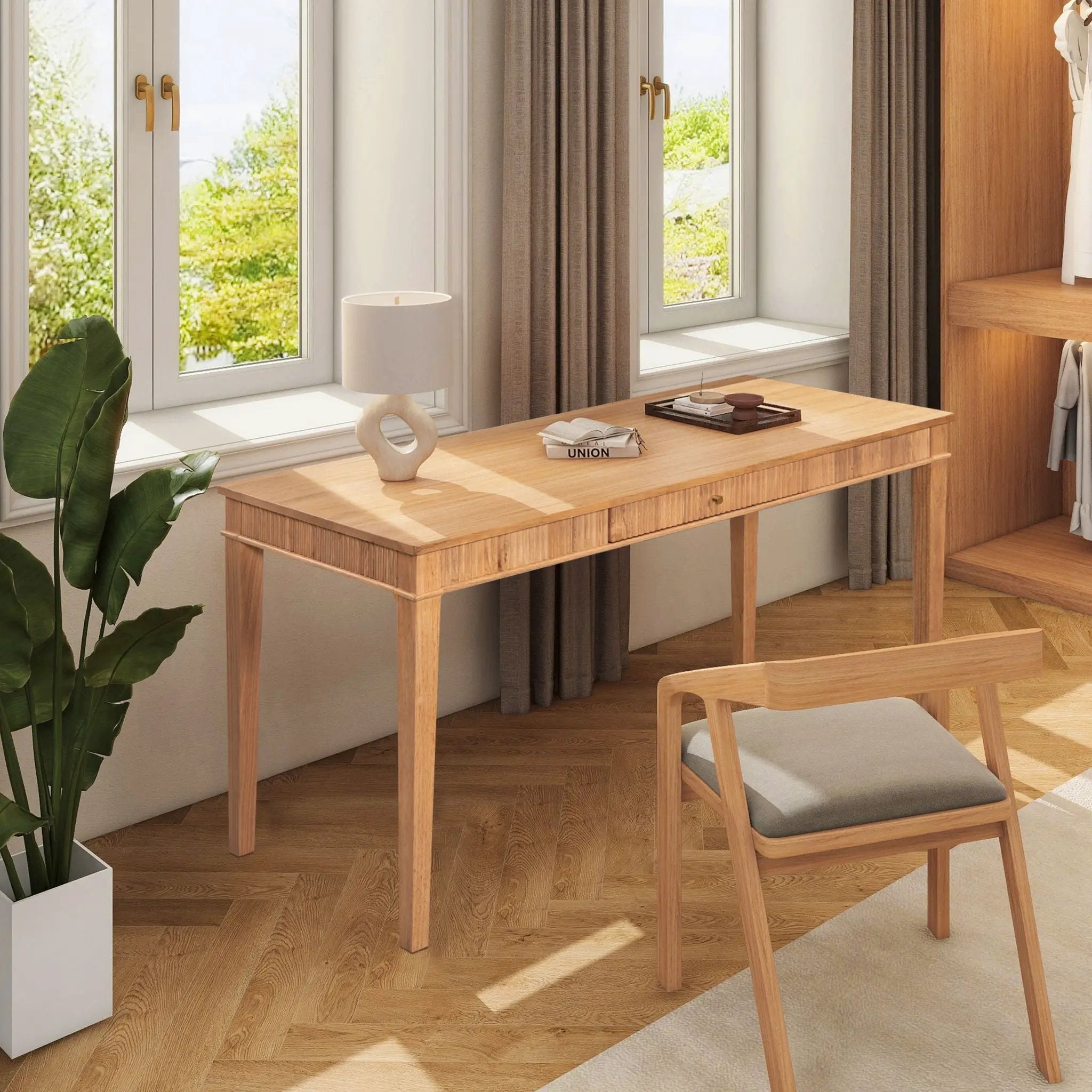 Dumont - Modern Farmhouse 1 Drawer Fluted Home Office Writing Desk - Natural Blonde by HouseOfZazla