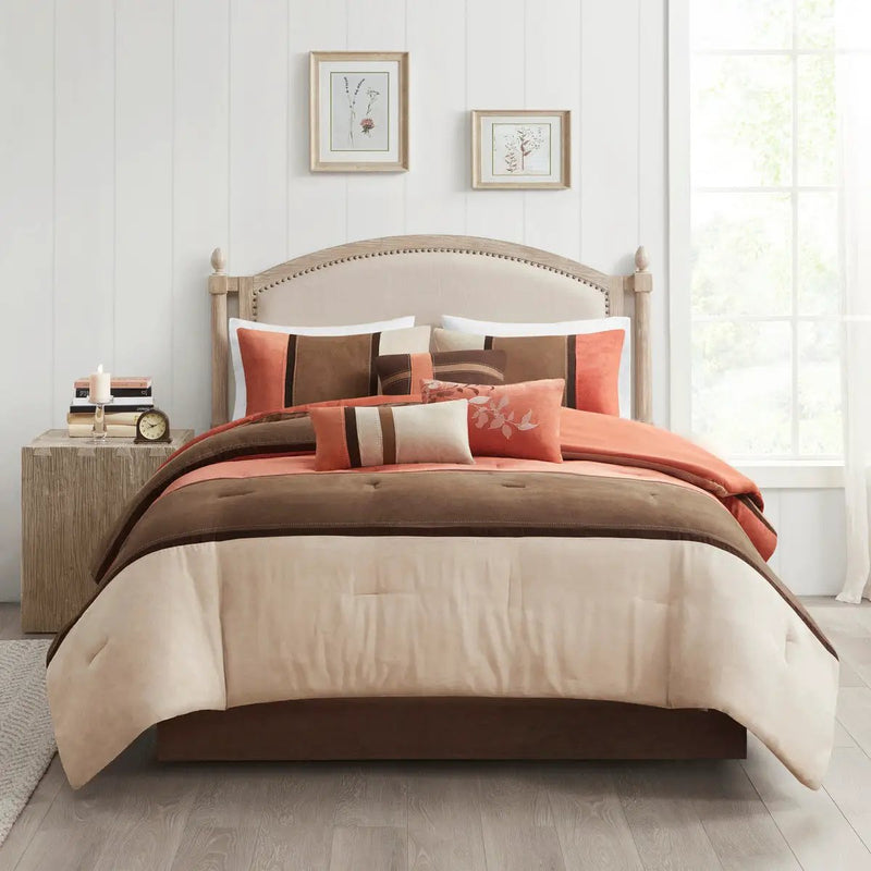 7 Piece Faux Suede Comforter Set - Coral King by HouseOfZazla