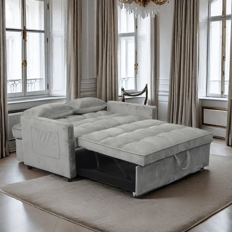 3 In 1 Convertible Sleeper Sofa Bed, Modern Fabric Futon Sofa Couch Pullout Bed, Adjustable Backrest With Three USB Ports, Two Side Pockets, Two Cup Holders And Swivel Phone Holder by Unique Piece Furniture