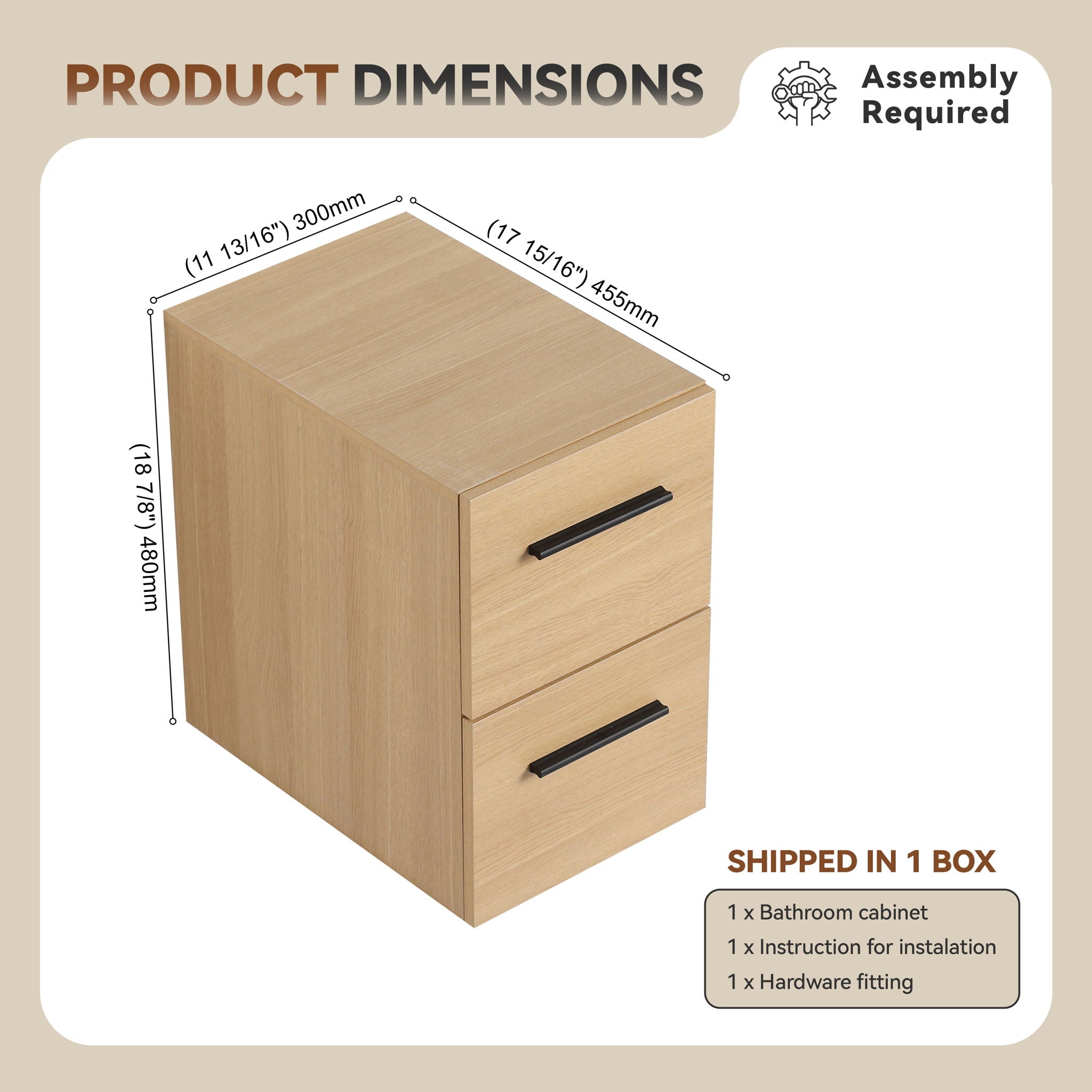 Floating Bathroom Vanity Drawer Base, Wall Mounted Storage With 2 Drawers - Light Oak by HouseOfZazla