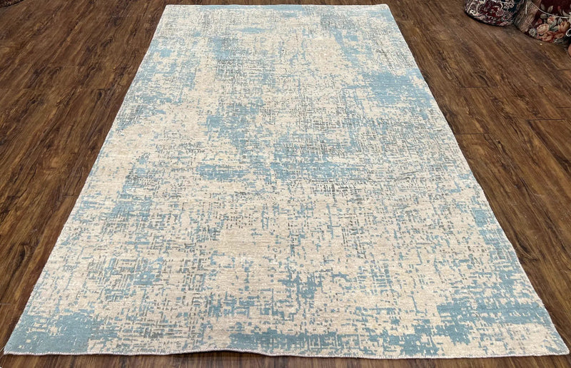 Modern Tibetan Rug 5x8 ft Light Blue and Gray Carpet, Contemporary Wool Rug, Handmade Nepali Rug, Raised Pattern, Tibet Area Rug, Nepal Rug by Jewel Rugs