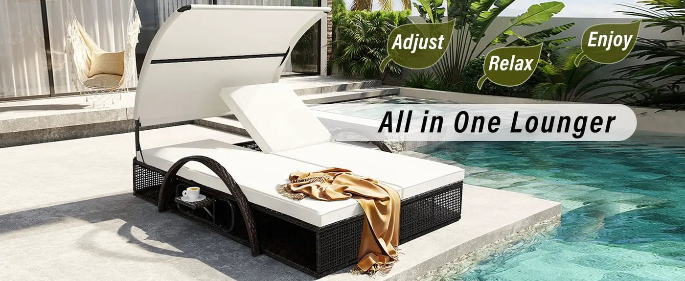 U_STYLE Outdoor Steel Frame Sun Lounger with Adjustable Backrest by HouseOfZazla