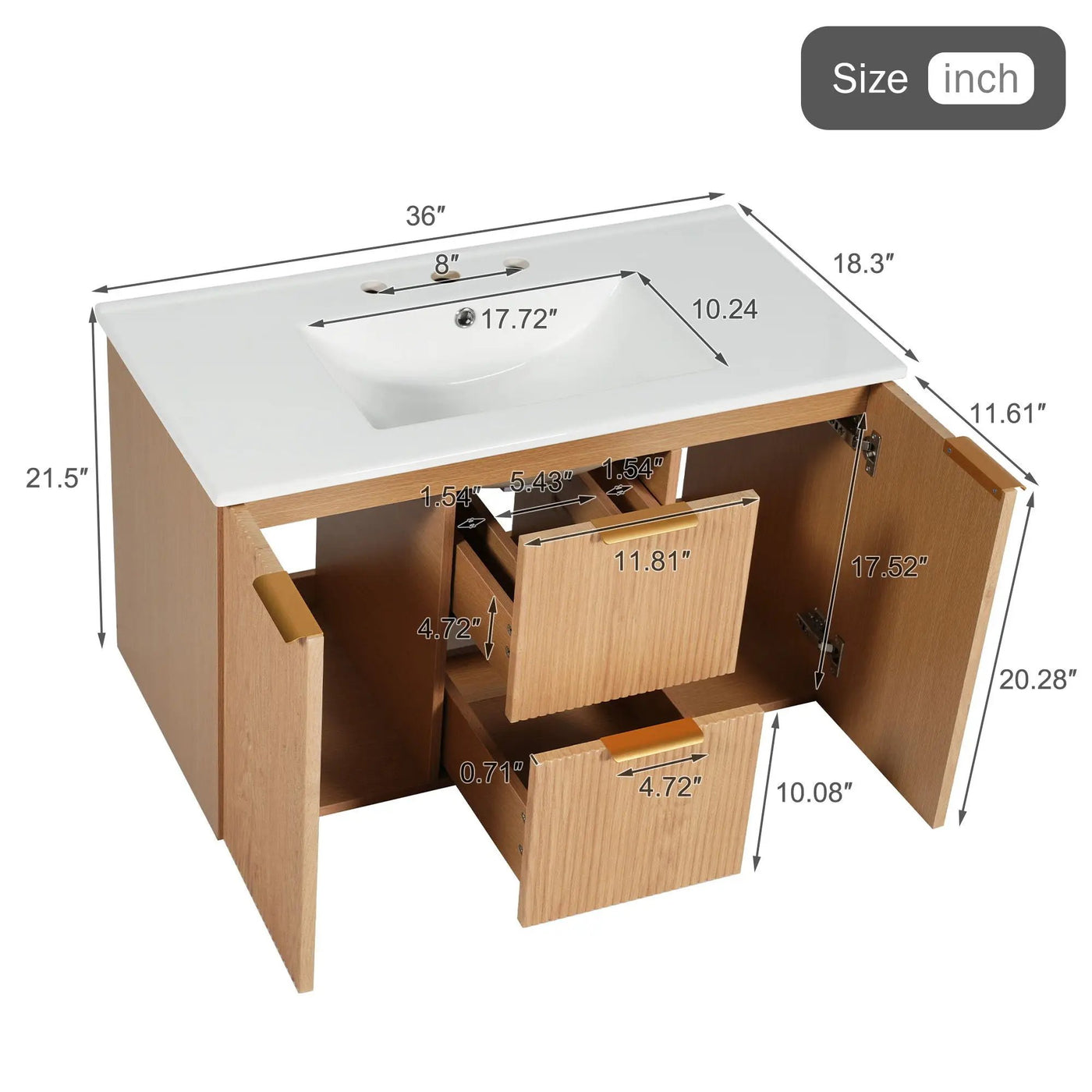Modern Wall Mounted Bathroom Vanity, Soft Close Doors by HouseOfZazla