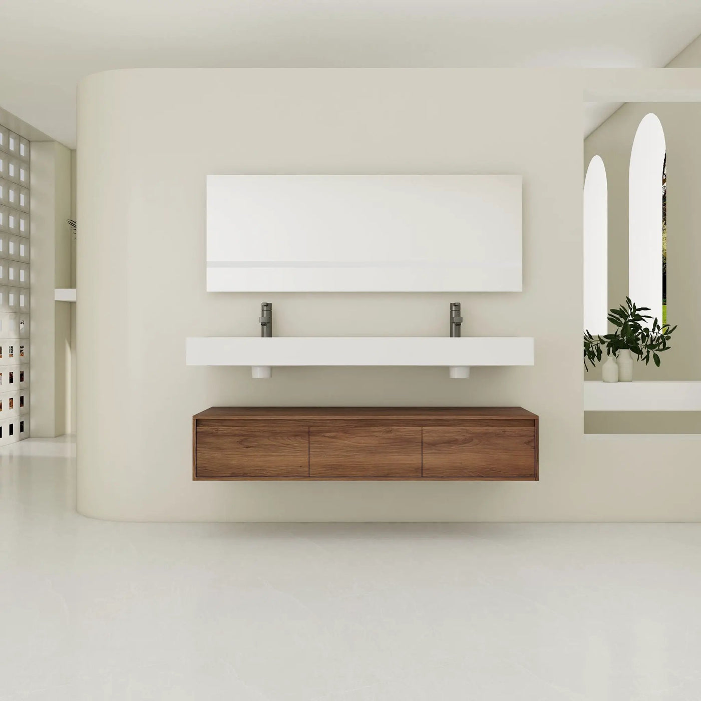 Contemporary Wall Mounted Bathroom Vanity With Dual Resin Sink And Soft Close Drawer by Unique Piece Furniture