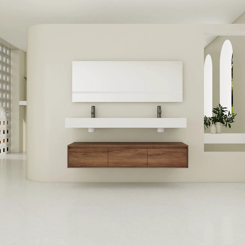 Contemporary Wall Mounted Bathroom Vanity With Dual Resin Sink And Soft Close Drawer by Unique Piece Furniture