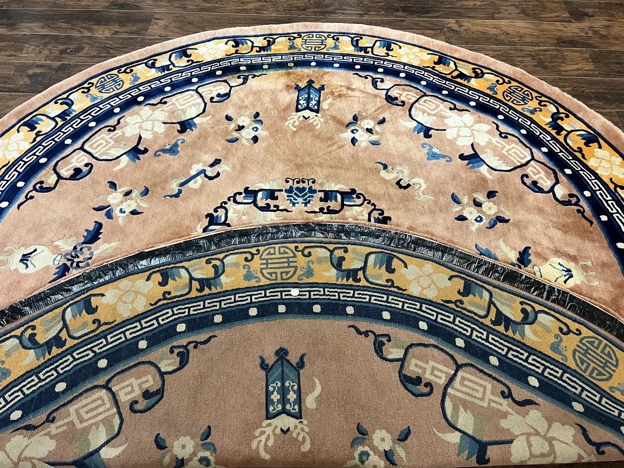 Antique Round Chinese Wool Rug 8x8, Chinese Peking Carpet, Asian Oriental Carpet 8 x 8 ft, Chinese Art Deco Rug, Nichols Rug by Jewel Rugs