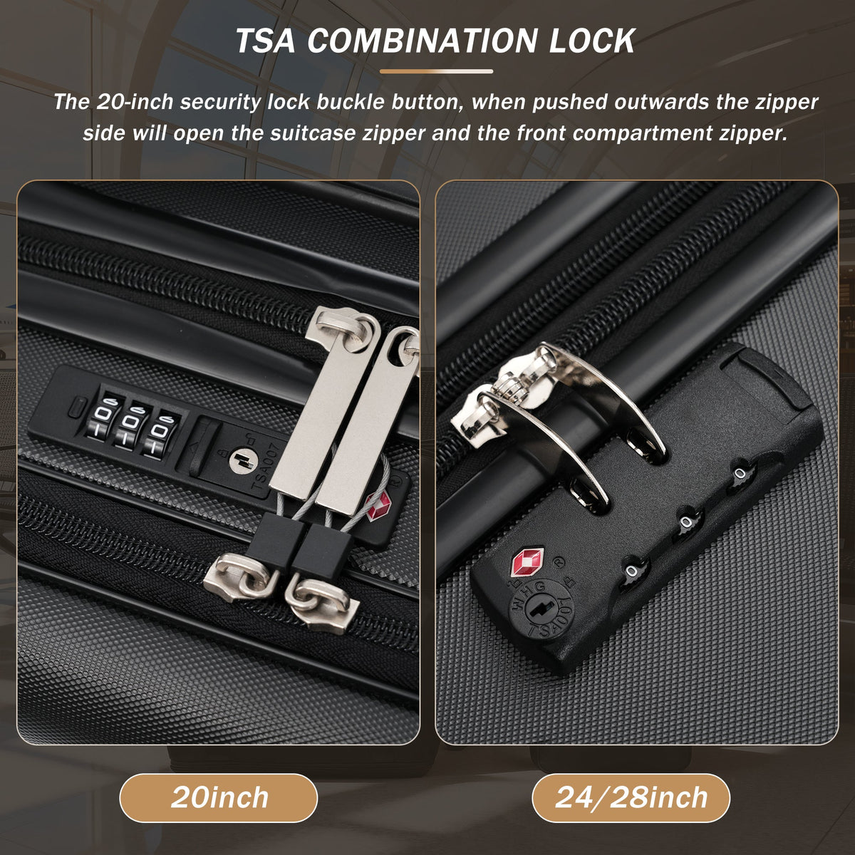 Hardside Luggage Set 5 Piece with USB Port & TSA Lock - Black, photo 4 of 10