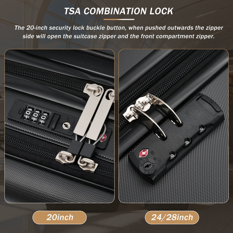 Hardside Luggage Set 5 Piece with USB Port & TSA Lock - Black, photo 4 of 10