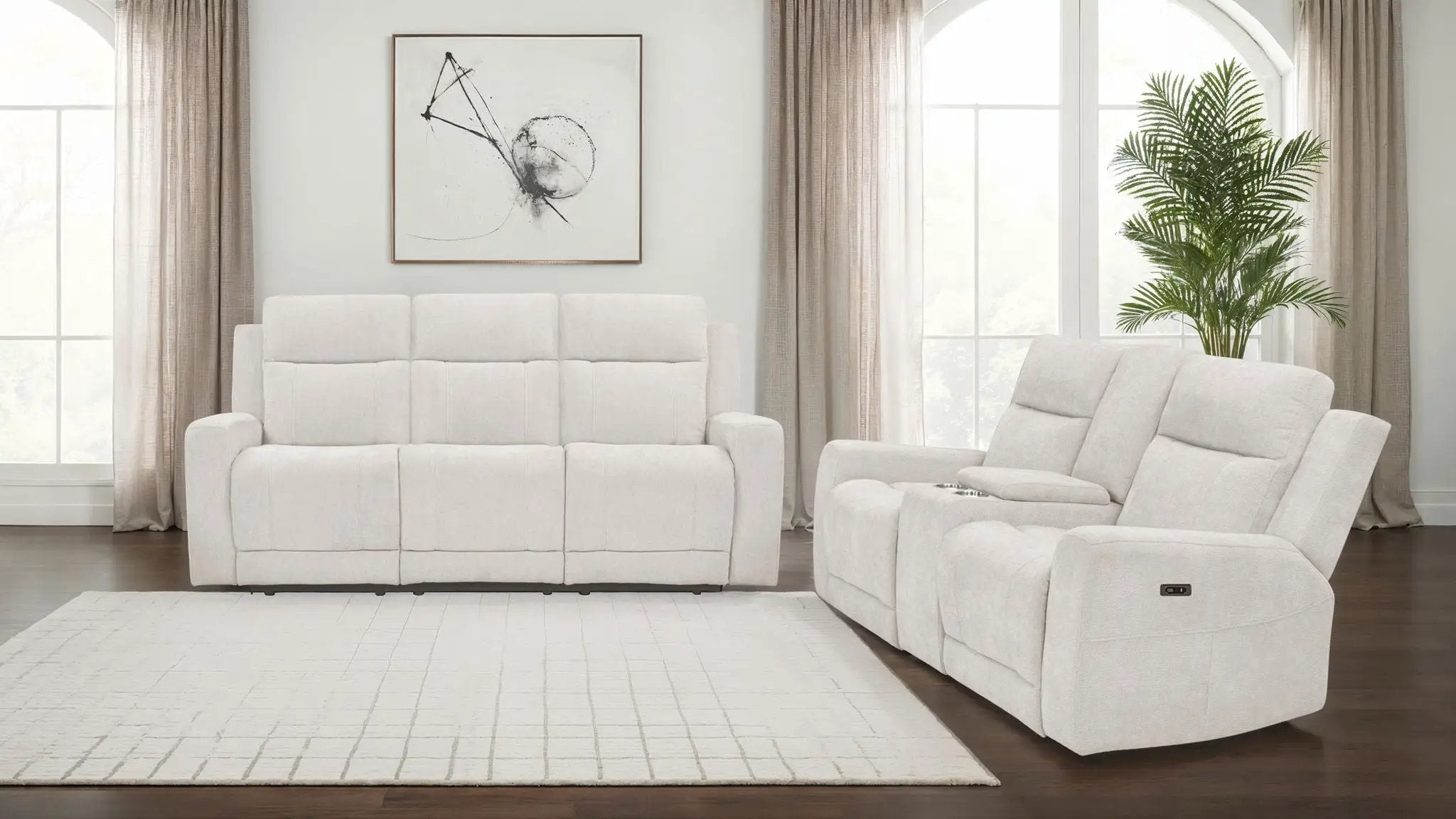 Kennett 2-piece Chenille Power Reclining Sofa Set Ivory by Unique Piece Furniture