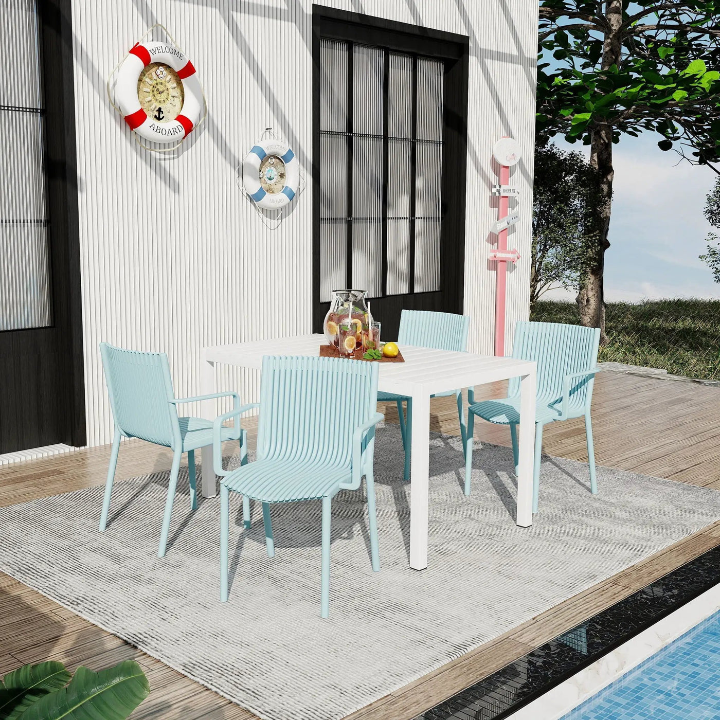 4 Modern Stackable Armchair Matched With Long Table by HouseOfZazla