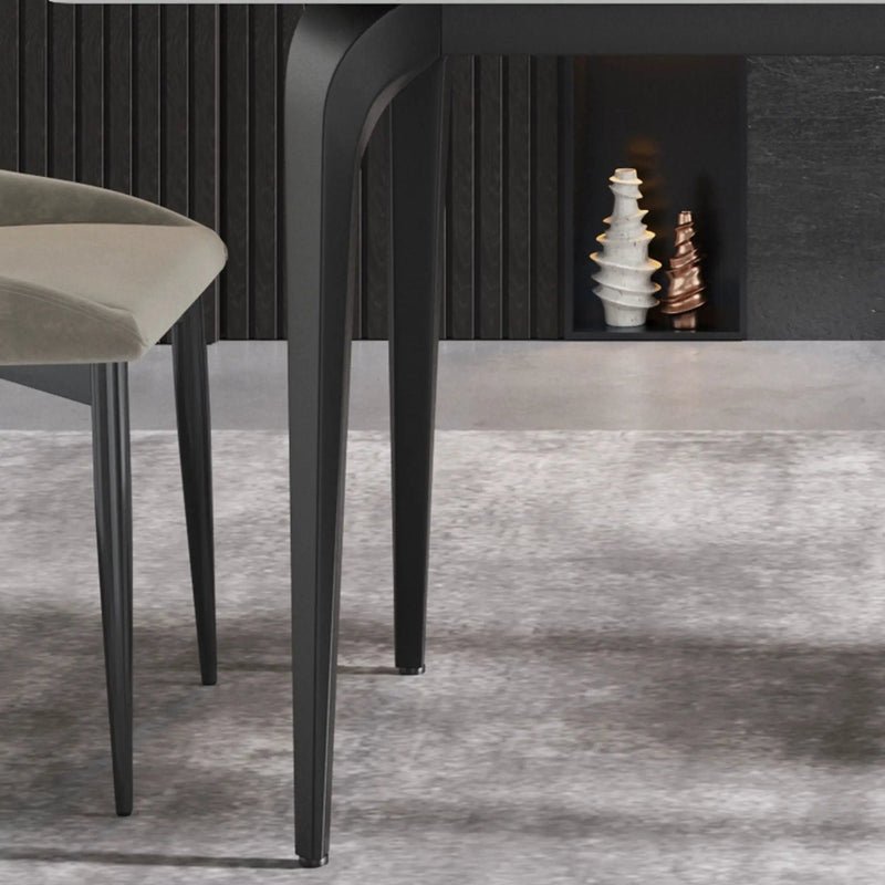 63" Modern Artificial Stone White Straight Edge Black Metal Leg Dining Table, 6 People - White / Black by HouseOfZazla