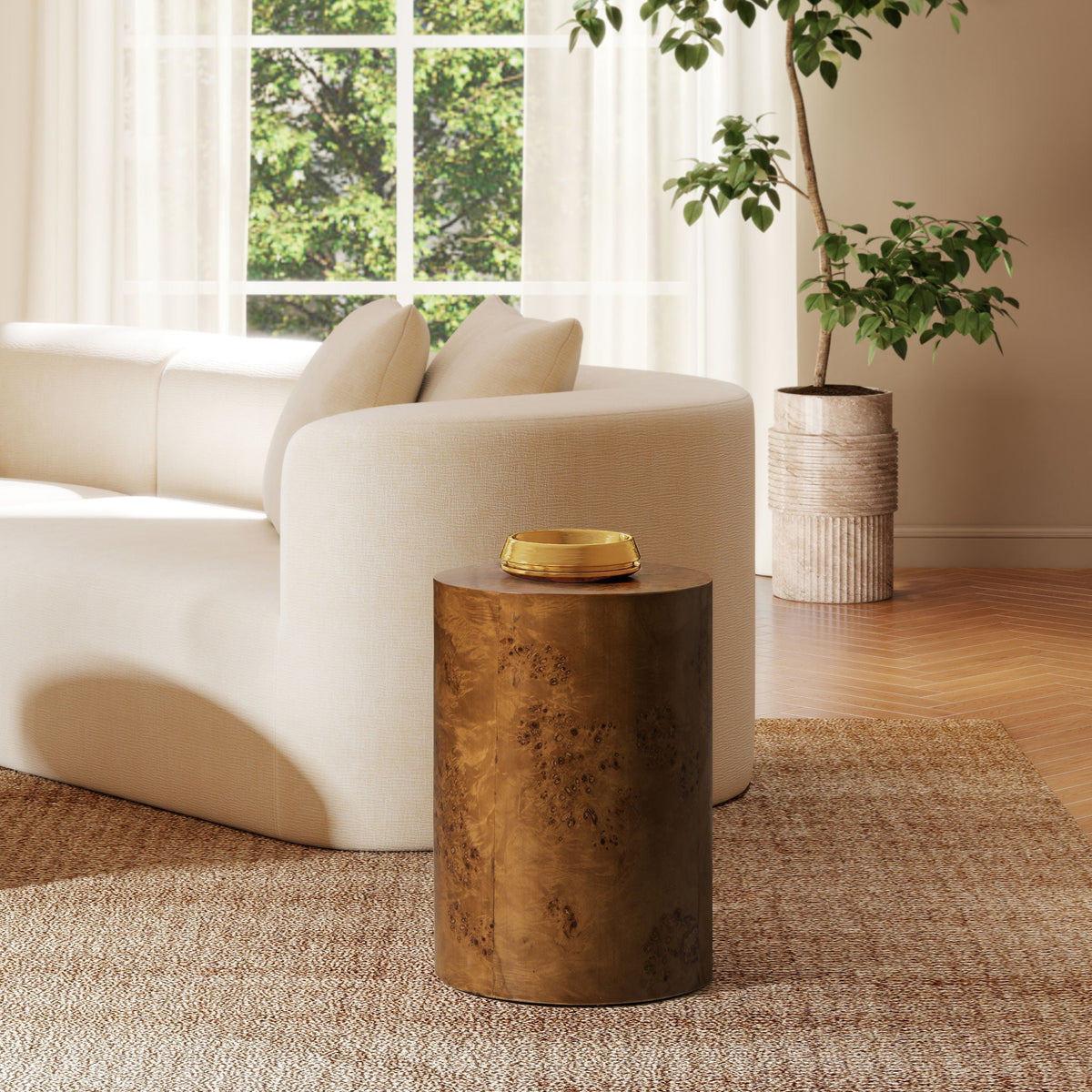 Nebula Accent Pillar Side Table with Burl Wood Veneer - Light or Dark Brown, photo 4 of 28