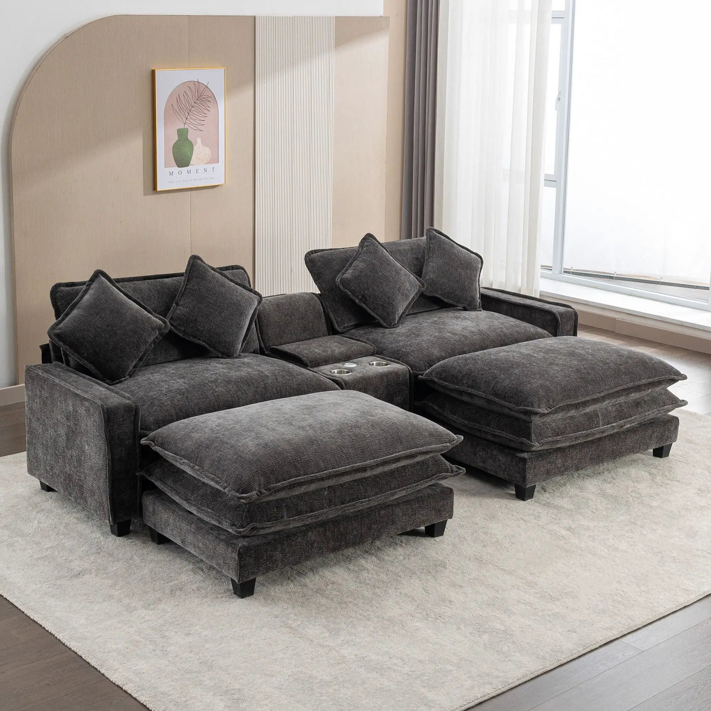 Modern Sectional Sofa With Removable Ottomans, USB Ports by HouseOfZazla