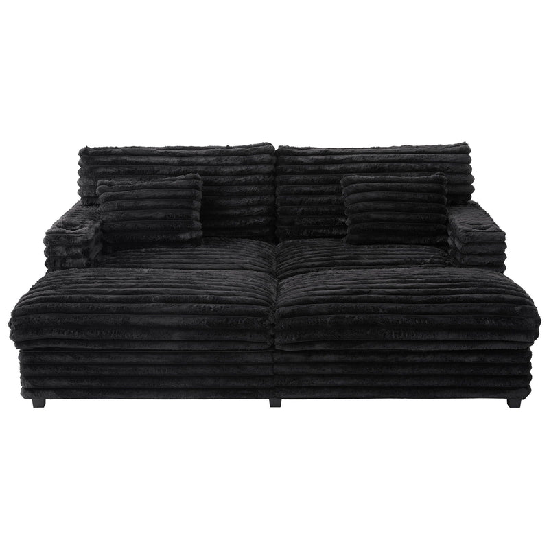 Oversized Double Chaise Lounge Sofa Bed With USB Ports And Cup Holders