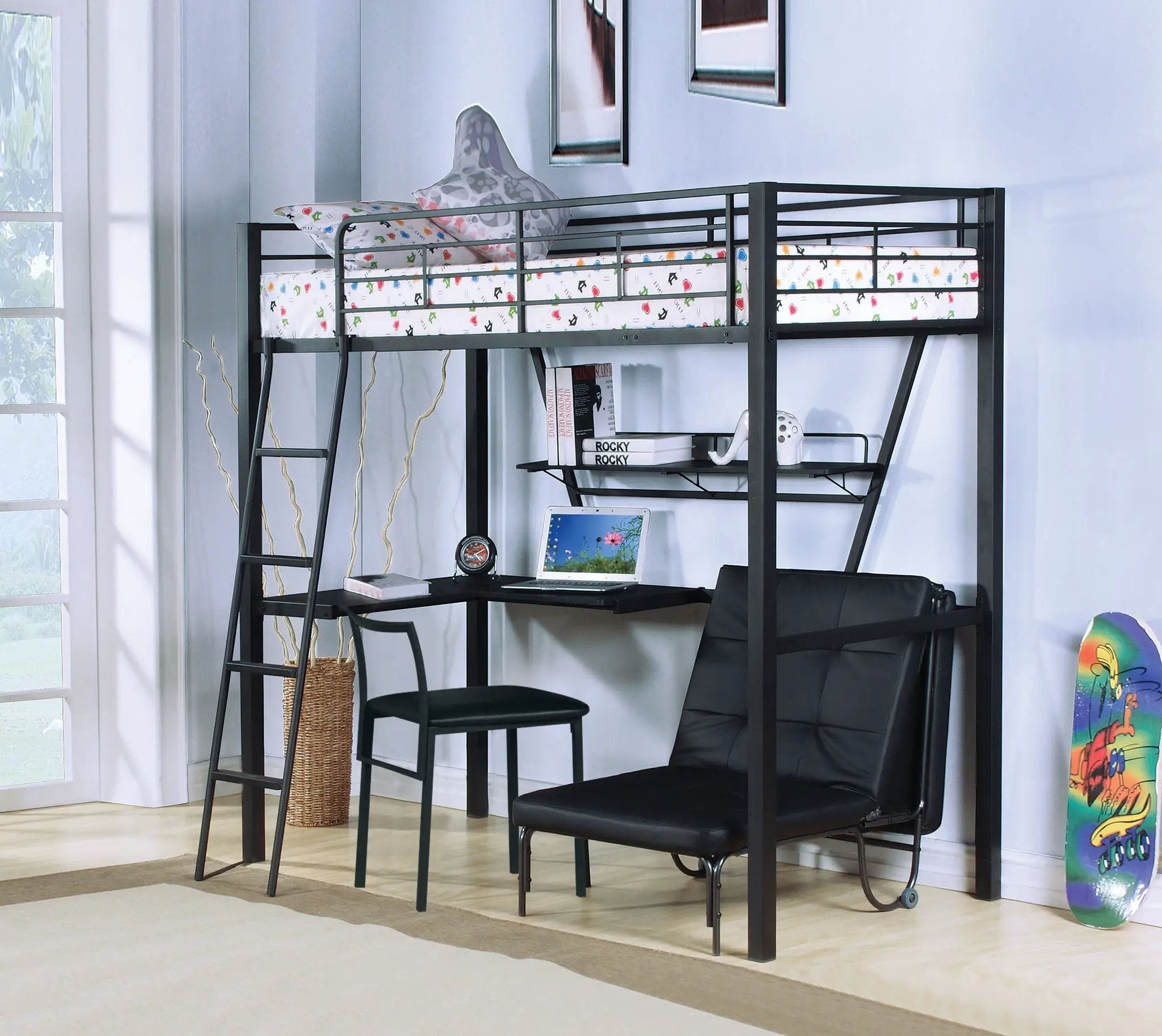 Senon - Twin Loft Bed With Desk - Black / Silver by Unique Piece Furniture