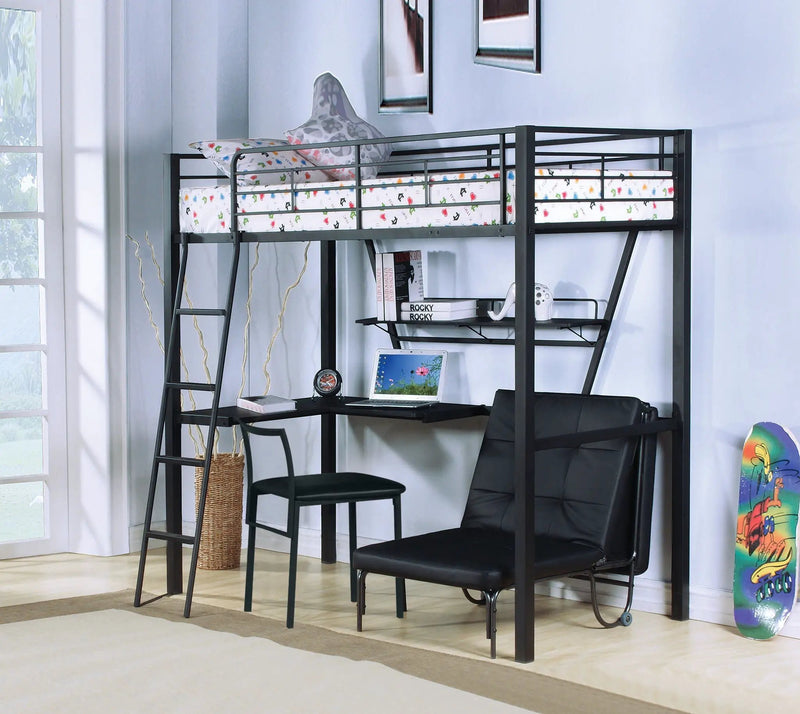 Senon - Twin Loft Bed With Desk - Black / Silver by Unique Piece Furniture