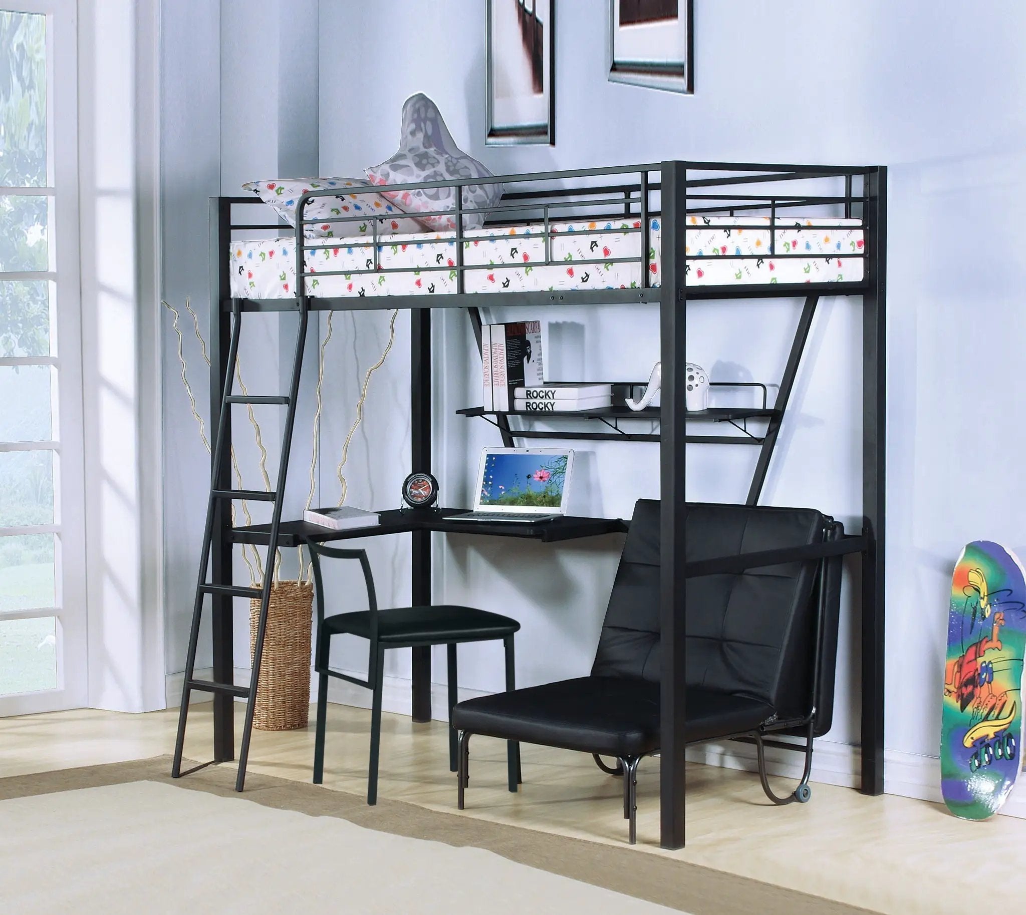 Senon Twin Loft Bed With Desk - Black / Silver by HouseOfZazla