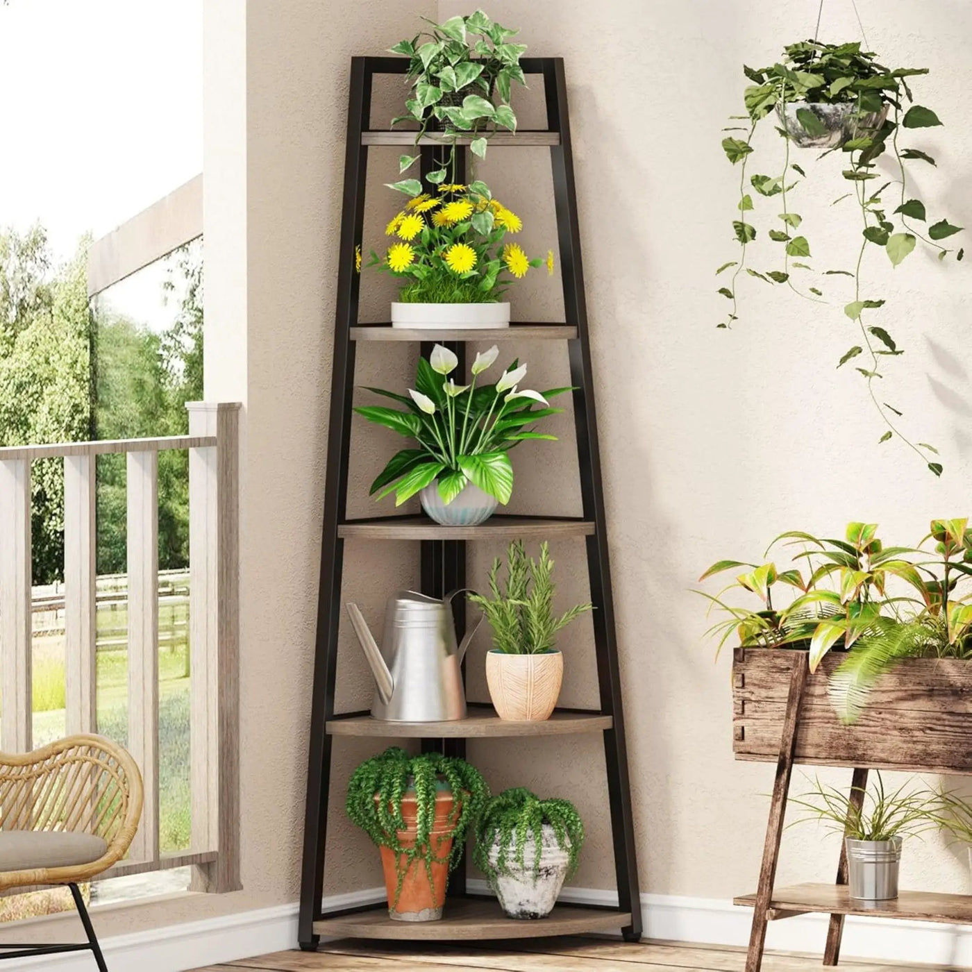 Tall 5 Tier Corner Bookshelf For Living Room by HouseOfZazla