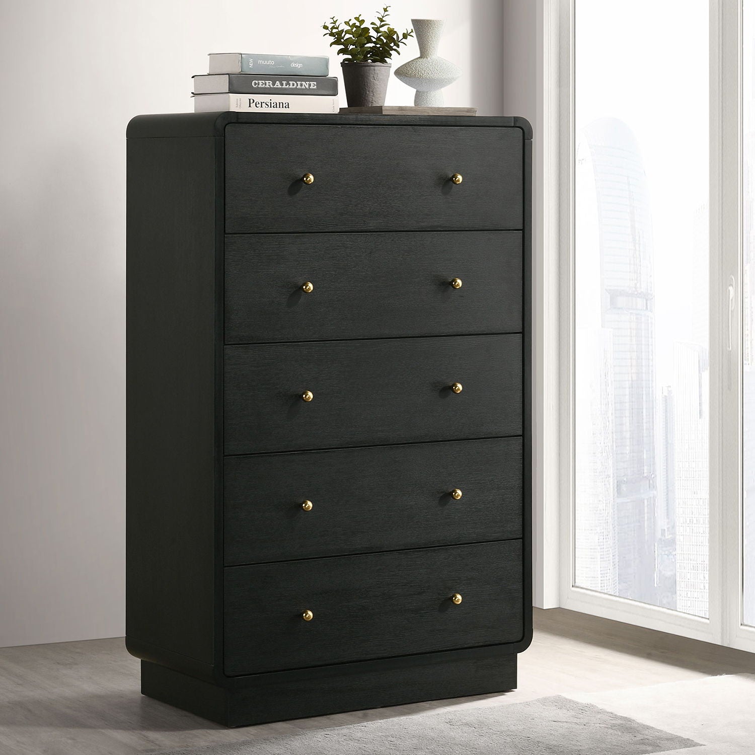 Burton - 5 Drawer Chest Of Drawers - Black by HouseOfZazla