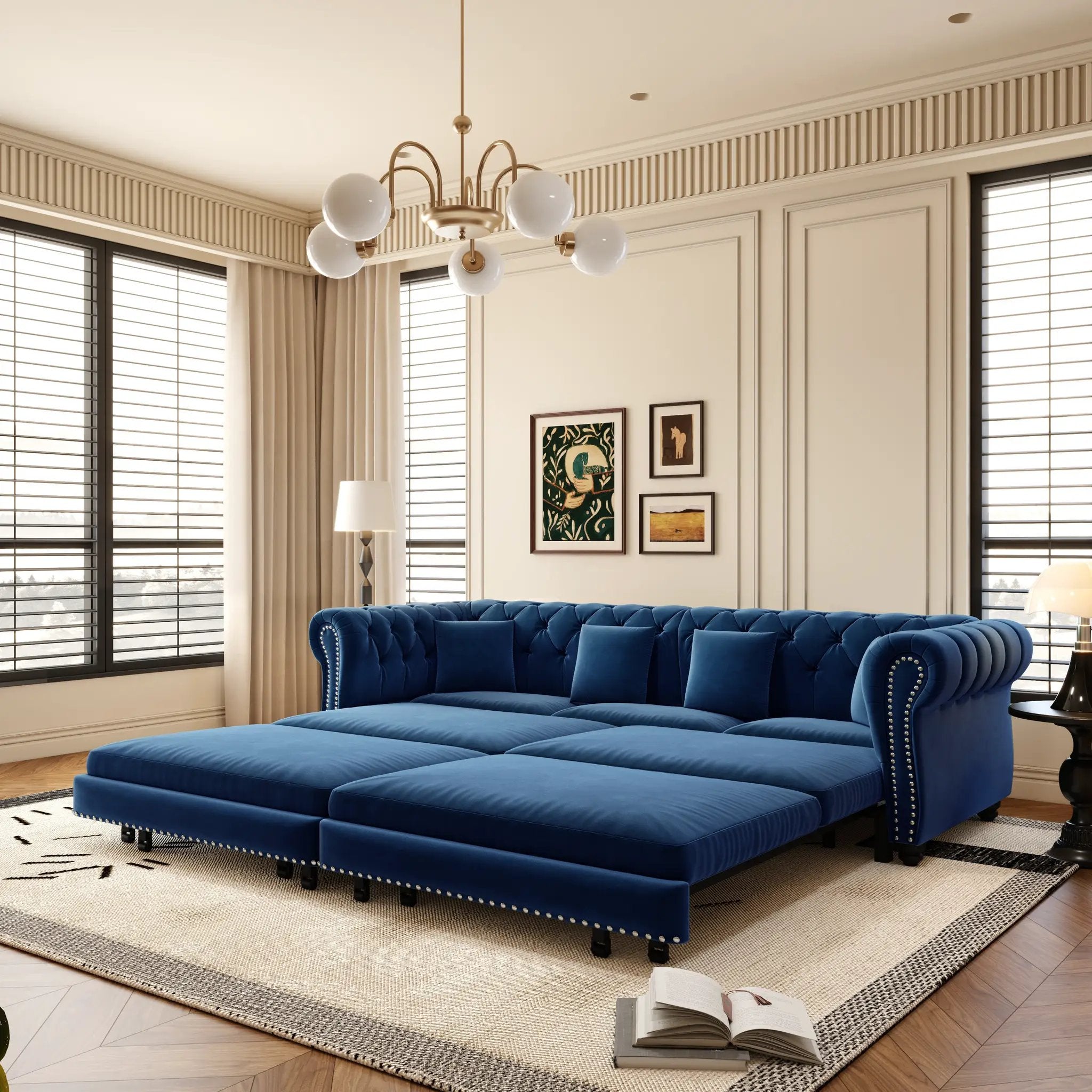 Chesterfield 3-in-1 Pull-Out Sofa Bed, Convertible Sleeper Sofa by HouseOfZazla