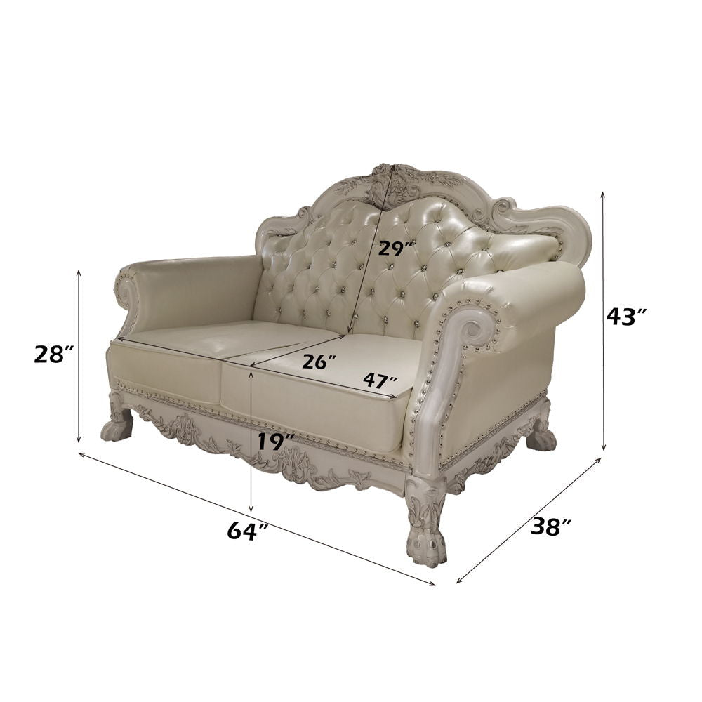 Dresden - Loveseat With 3 Pillows - Synthetic Leather & Bone White by Unique Piece Furniture