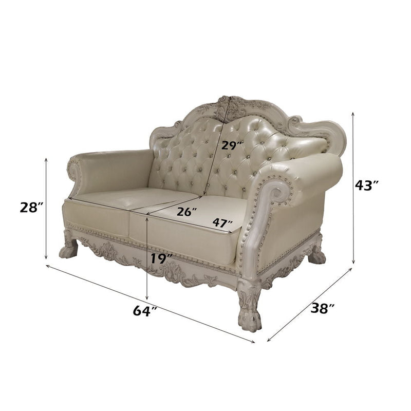 Dresden - Loveseat With 3 Pillows - Synthetic Leather & Bone White by Unique Piece Furniture