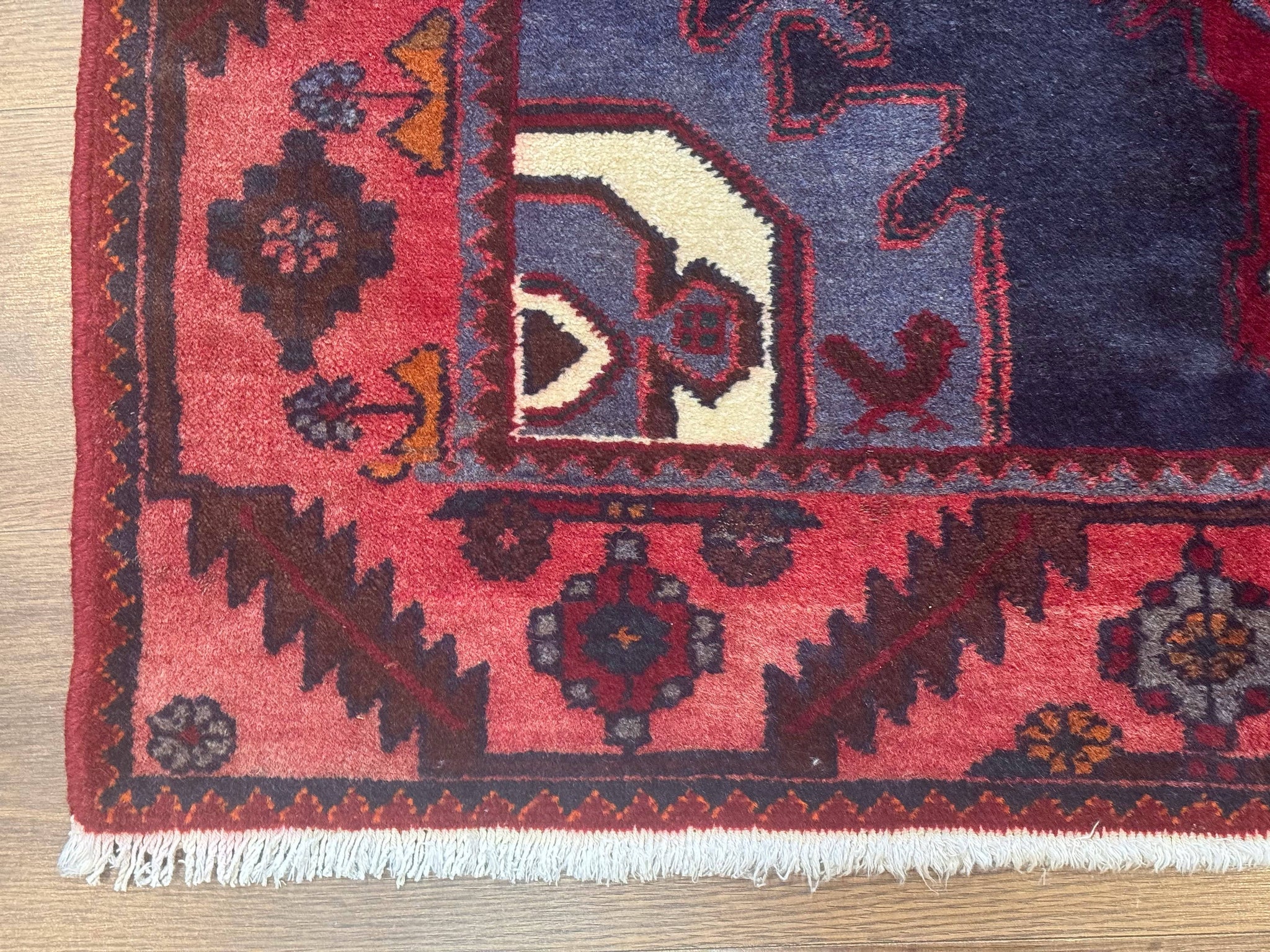 Persian Karajeh Runner Rug 3.6 x 9.5, Geometric Medallions, Tribal Village Rug, Navy Blue, Handmade by Jewel Rugs