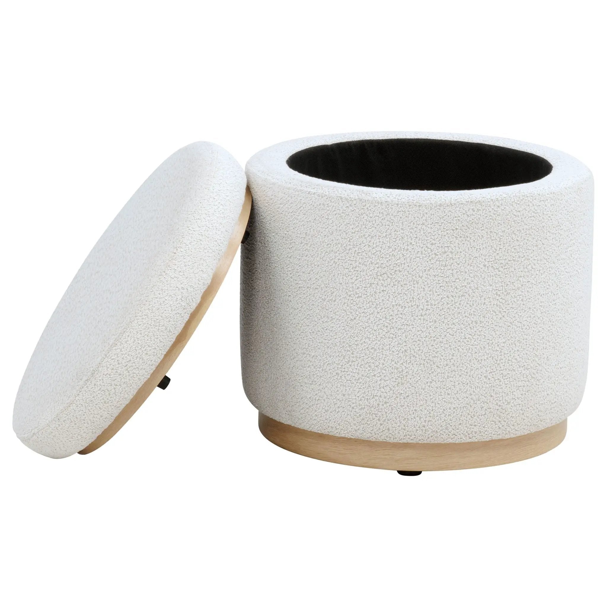 Remuda Boucle Upholstered Round Storage Ottoman Ivory by Unique Piece Furniture