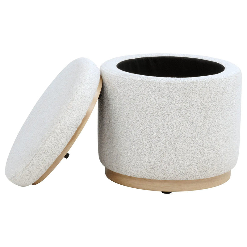 Remuda Boucle Upholstered Round Storage Ottoman Ivory by Unique Piece Furniture