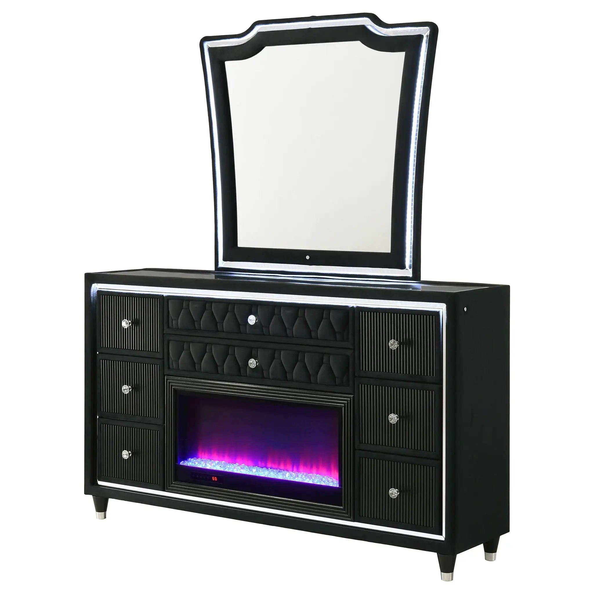 Lorient 8-drawer LED Flame Box Dresser and Mirror Black by Unique Piece Furniture