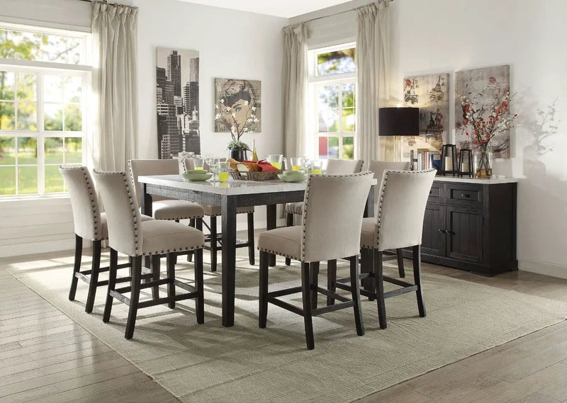 Nolan - Counter Height Table - White Marble Top & Salvage Dark Oak by Unique Piece Furniture