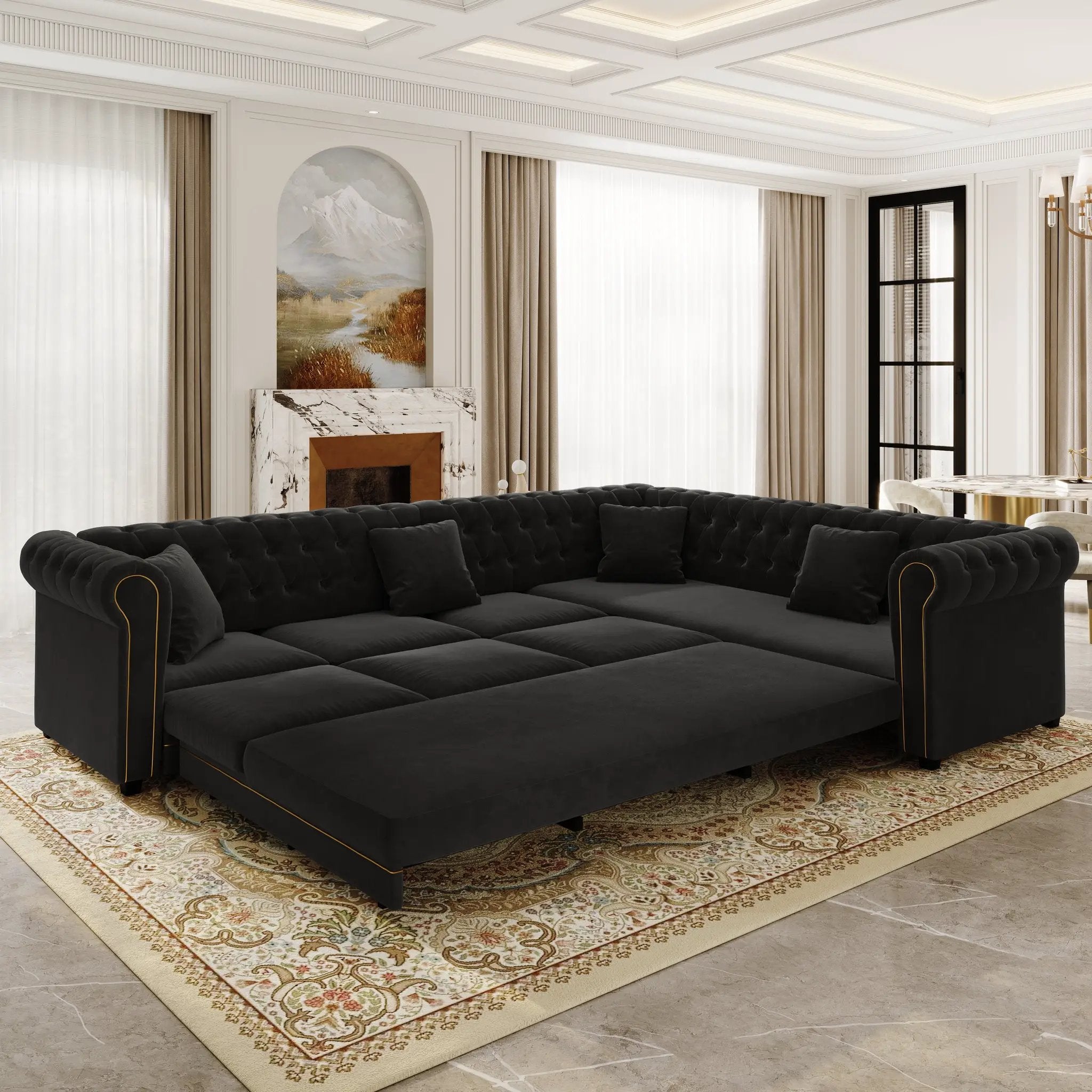 115.3" L-Shaped Sofa Couch with Pull-Out Bed by HouseOfZazla