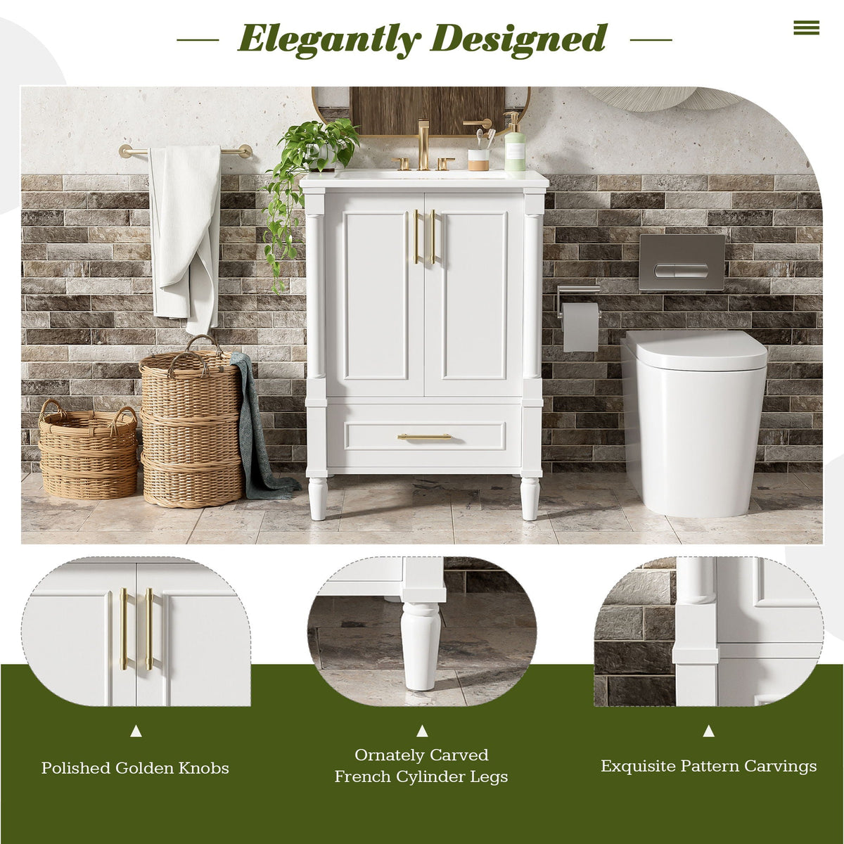 Bathroom Vanity With Ornate French Cylinder Legs, Soft Close Drawer, photo 21 of 21