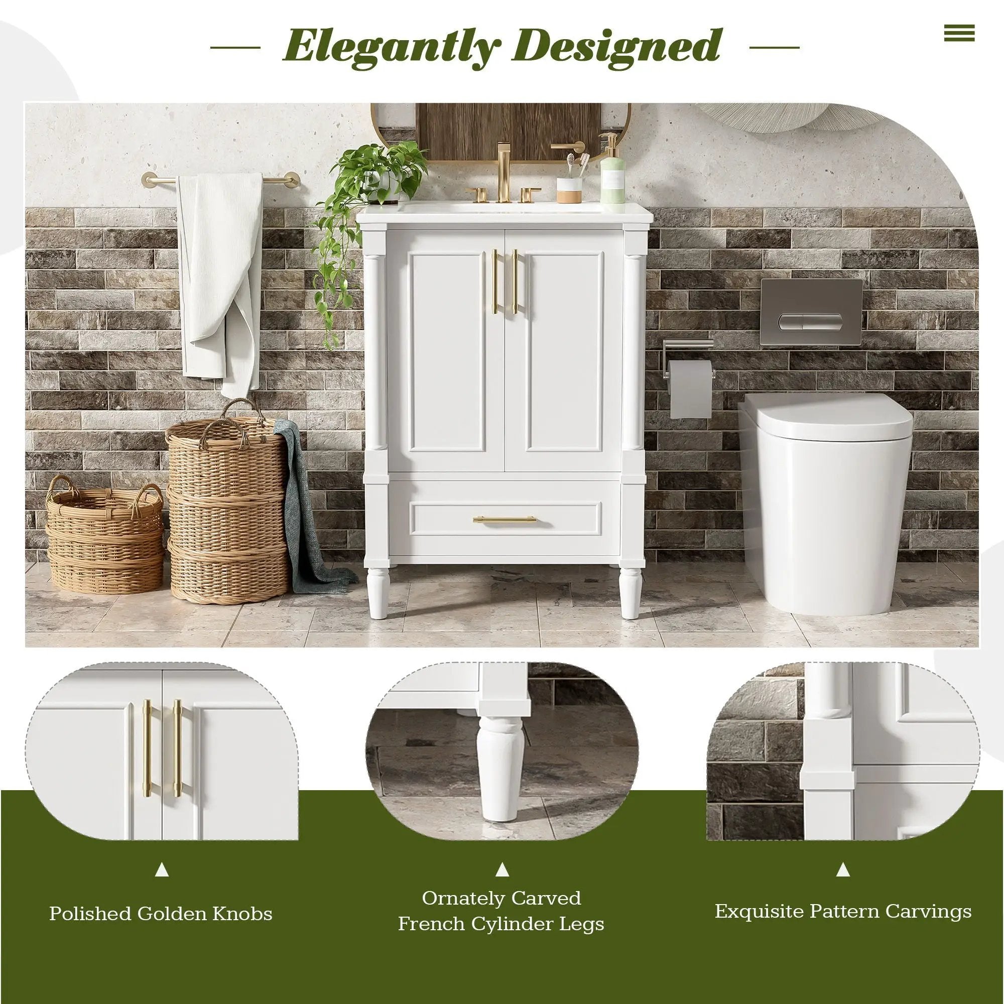 Bathroom Vanity With Ornate French Cylinder Legs, Soft Close Drawer by HouseOfZazla