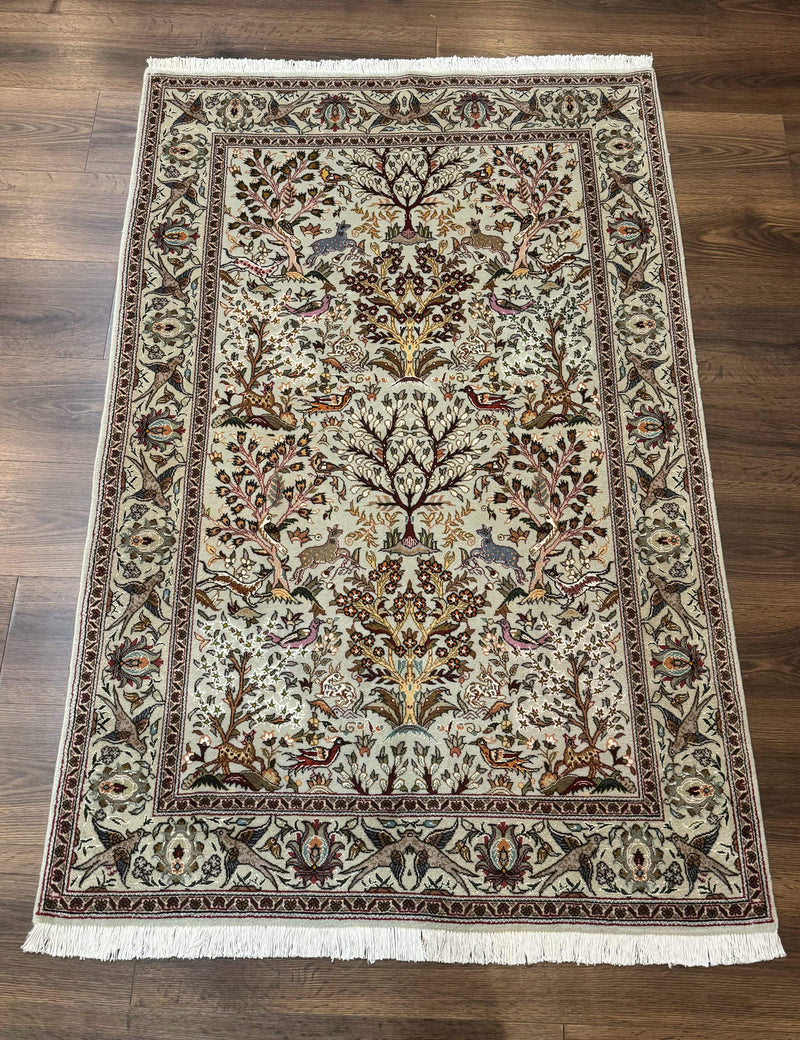 Wonderful Persian Tabriz Rug 3x5, Tree of Life, Animal Pictorials, Birds, Wool & Silk Highlights, Fine 330 KPSI by Jewel Rugs