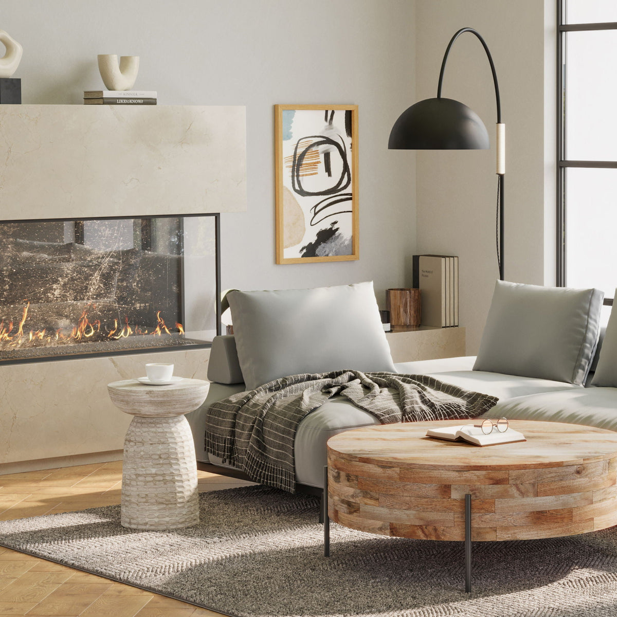 White Wash Accent Table with Sculptural Design - Boyd, photo 6 of 6