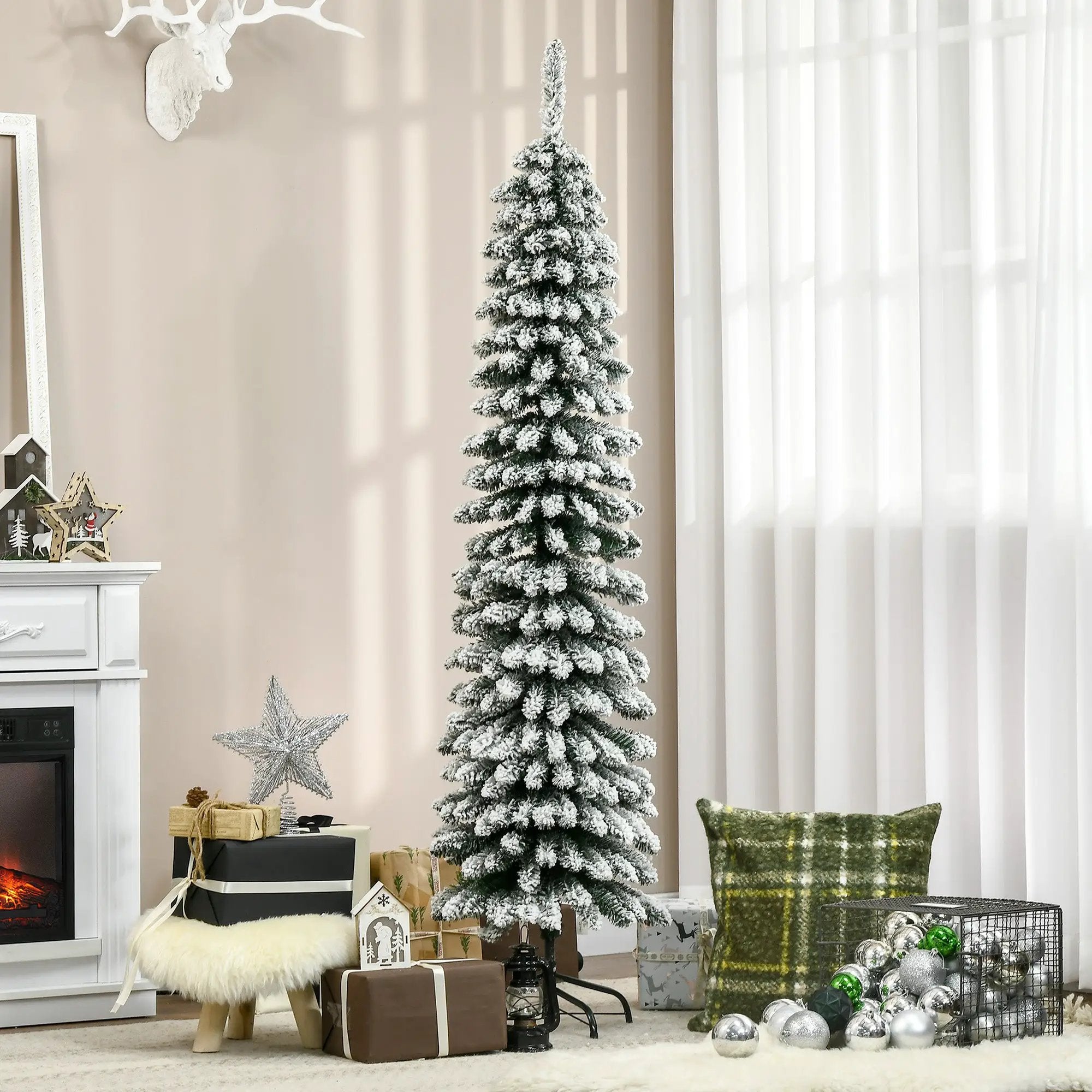 HOMCOM 6' Tall Unlit Snow Flocked Artificial Christmas Tree by HouseOfZazla