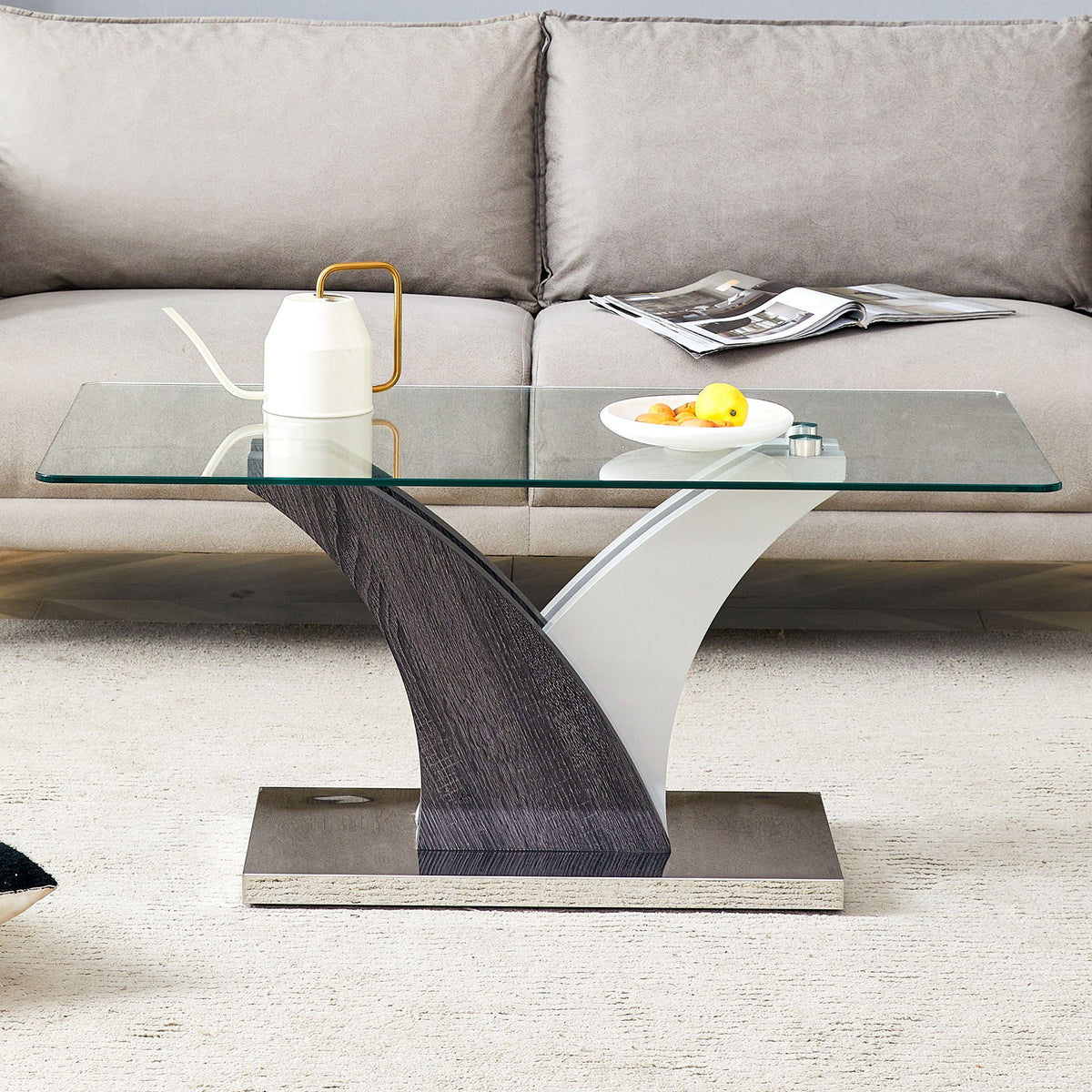 Rectangular Coffee Table with Tempered Glass Countertop - Gray, photo 8 of 9