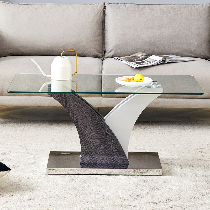 Rectangular Coffee Table with Tempered Glass Countertop - Gray, photo 8 of 9