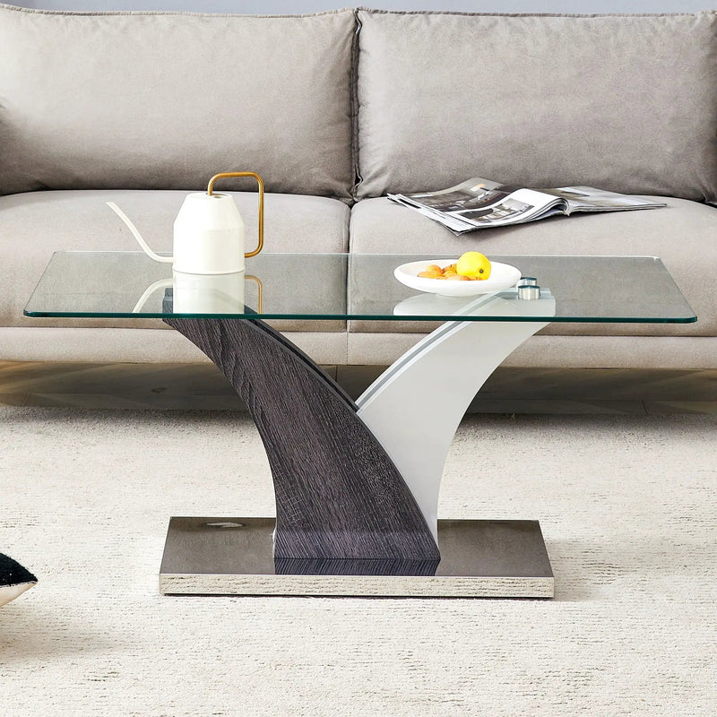 Artistic Rectangular Coffee Table With Tempered Glass Countertop by Unique Piece Furniture