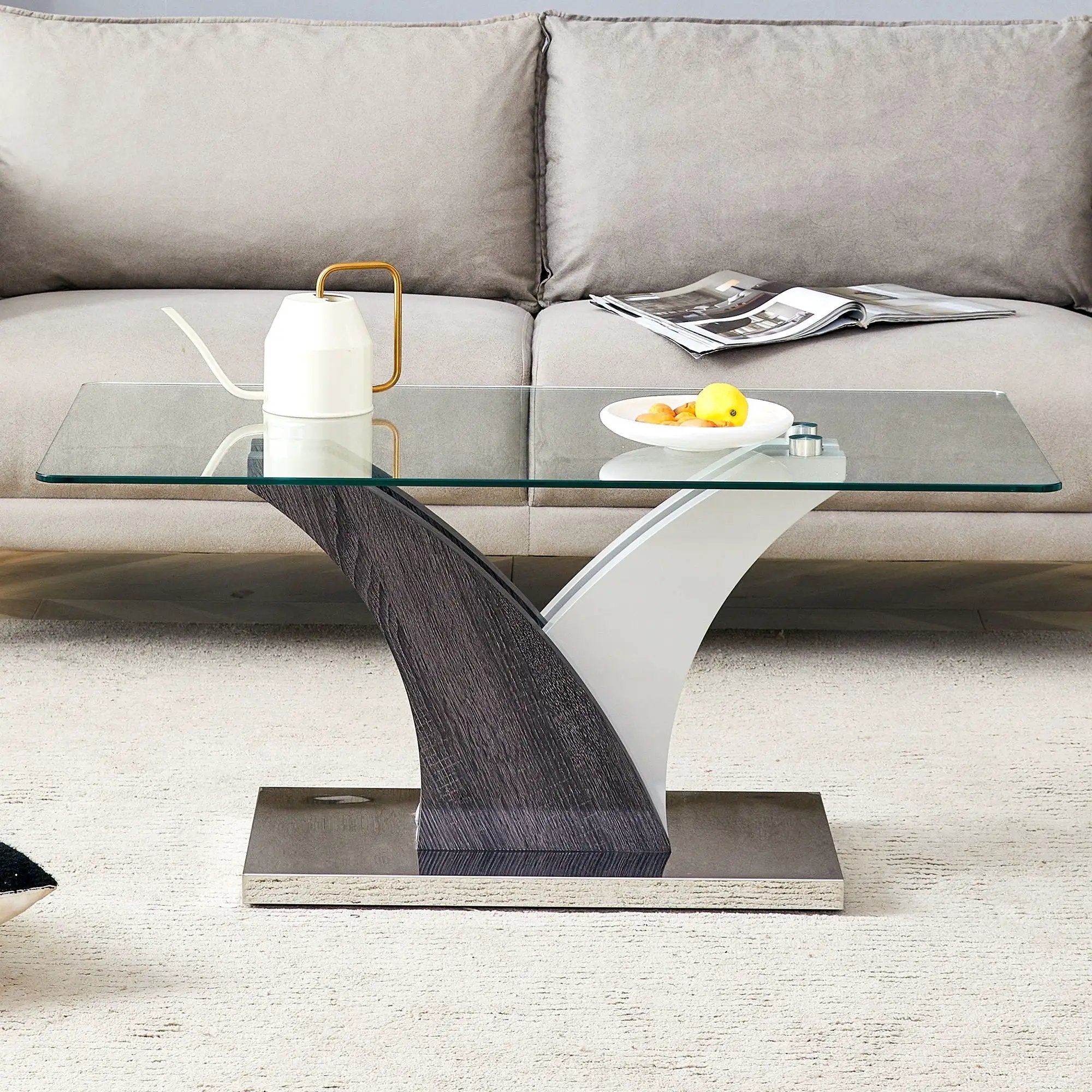 Artistic Rectangular Coffee Table With Tempered Glass Countertop by HouseOfZazla
