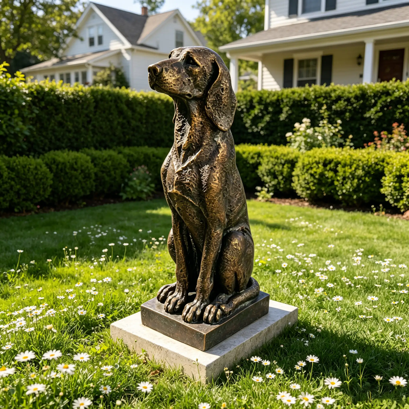 Vintage Bronze Sitting Hound Dog Statue by HouseOfZazla