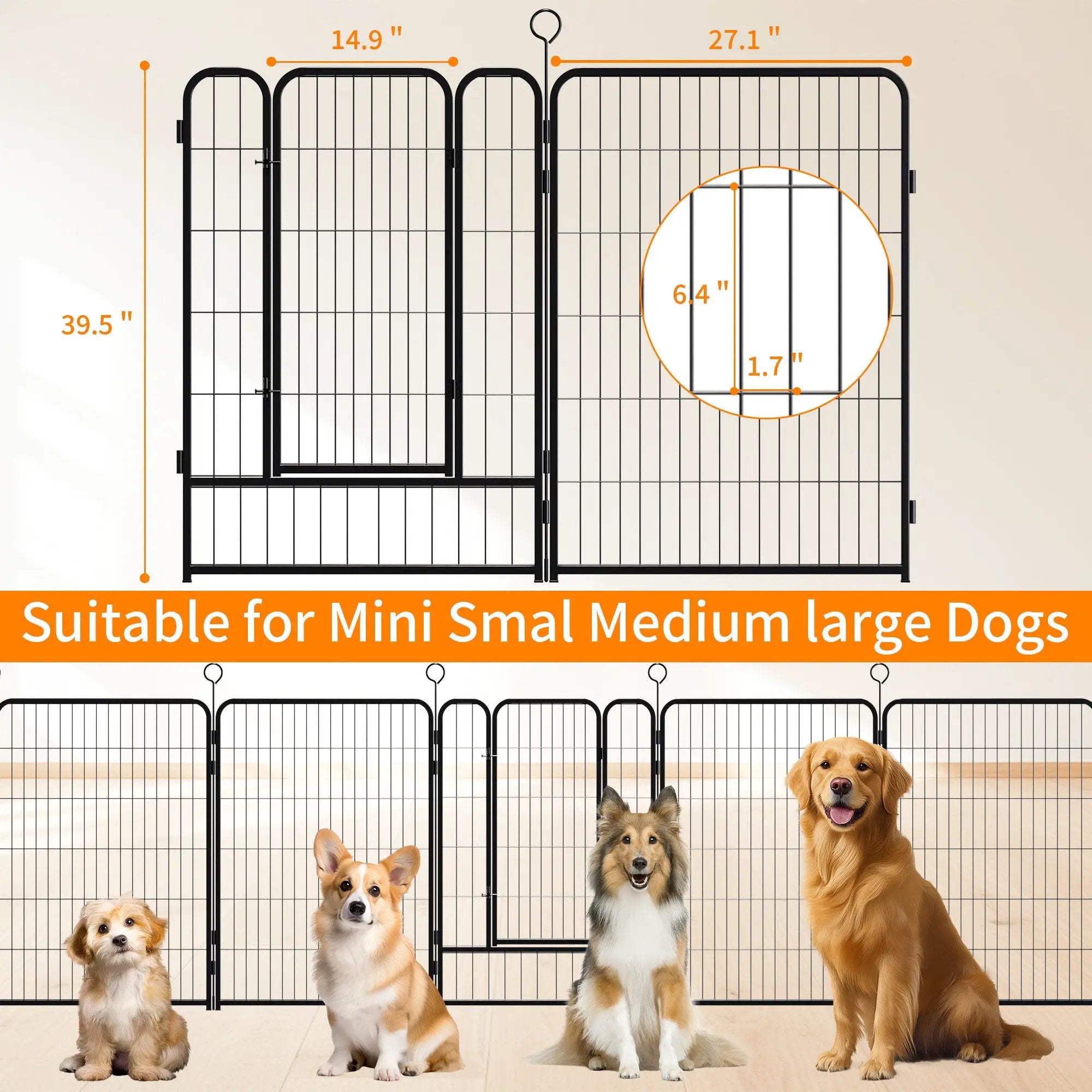 Dog Playpen, 16 Panels Pet Exercise Pen Indoor / Outdoor Fence With Anti Skid Base - Black by HouseOfZazla