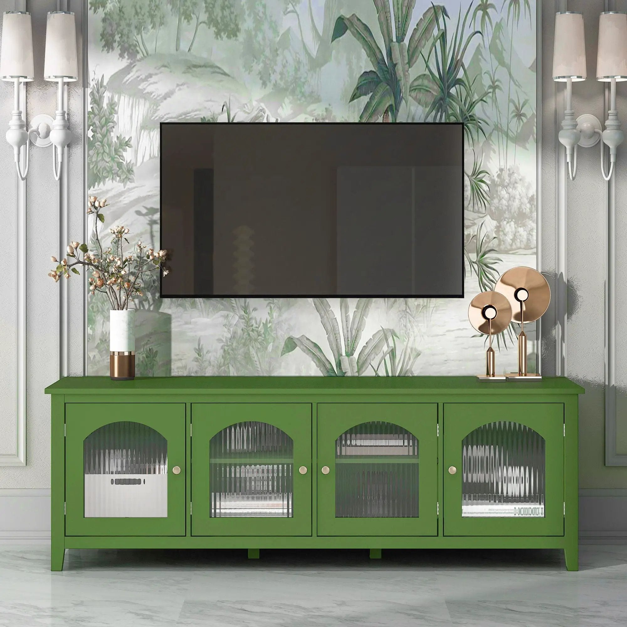 StylishTVcabinet Entertainment CenterTV Stand, TVconsoletable, Media Console, Solidwood Frame, Changhong Glass Door, Metal Handle by Unique Piece Furniture