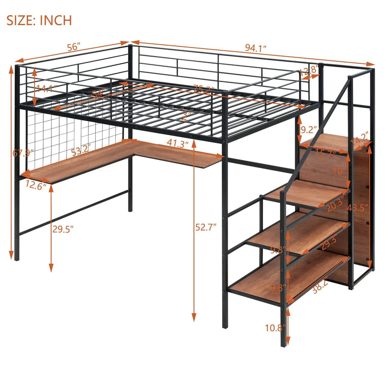 Loft Bed With Desk And Grid, Stylish Frame With Lateral Storage Ladder And Wardrobe by HouseOfZazla