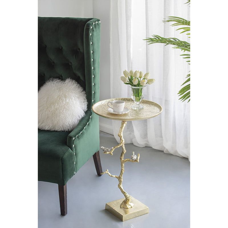 Contemporary Shiny Side Table with Tree Branch Design - Gold, photo 9 of 10