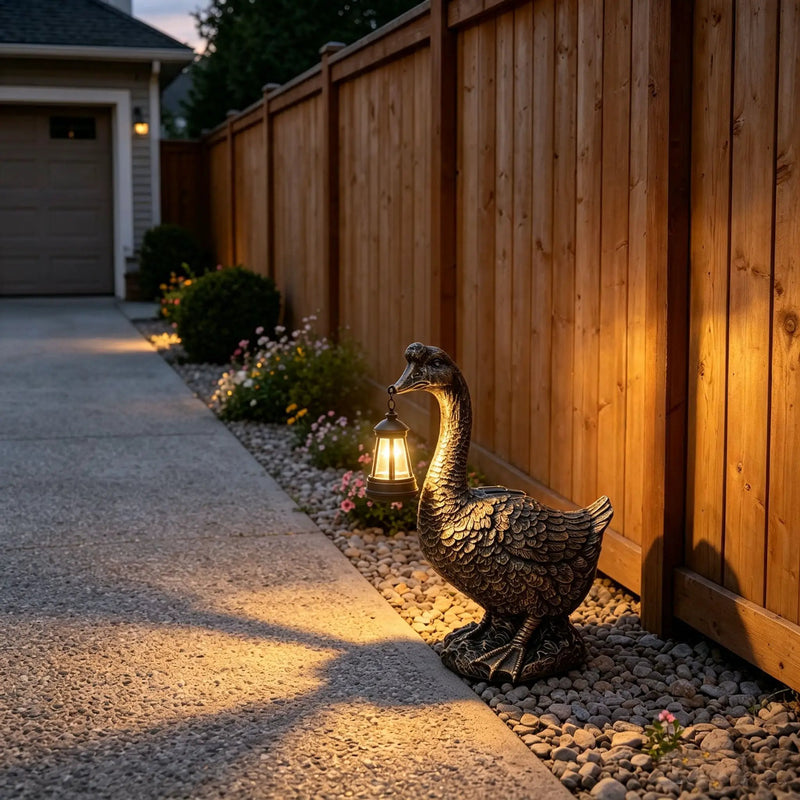 21'' Antique Bronze Goose Statue With Solar Lantern by HouseOfZazla