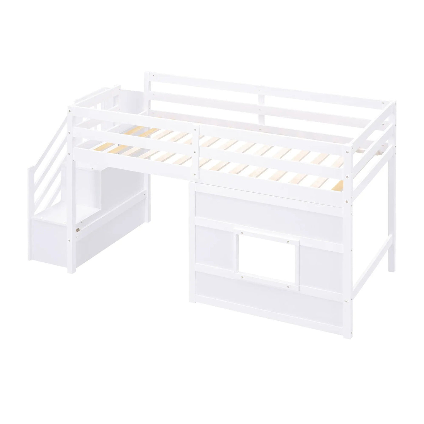Loft Bed With Storage Staircase, Window & LED Light by HouseOfZazla